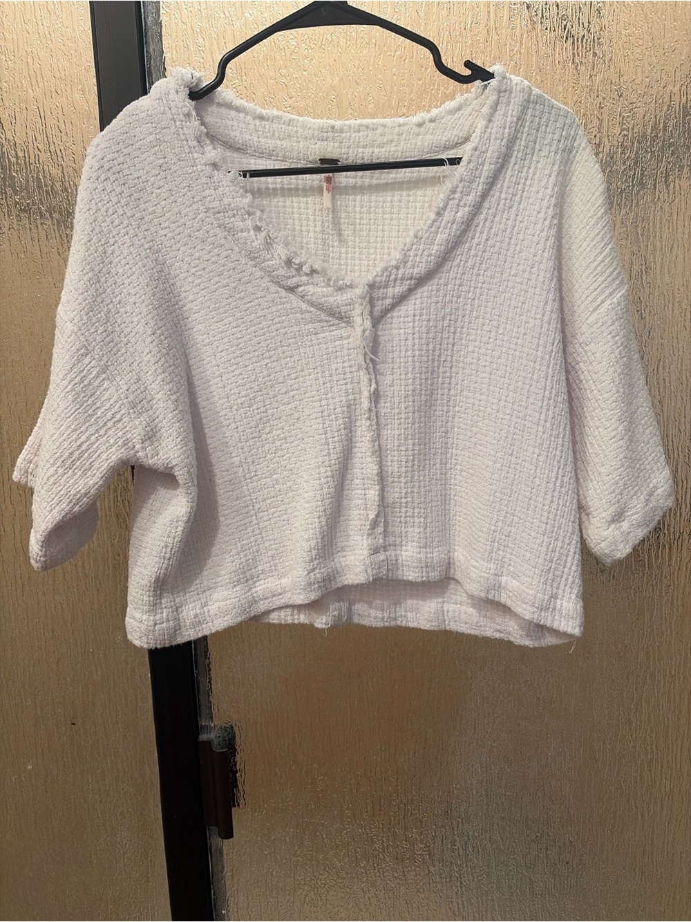 Free People Cream Textured Cropped V-Neck Top